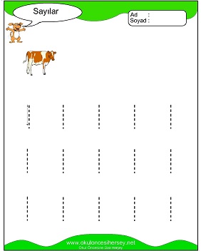 okul öncesi 1 sayısı çizgi çalışması